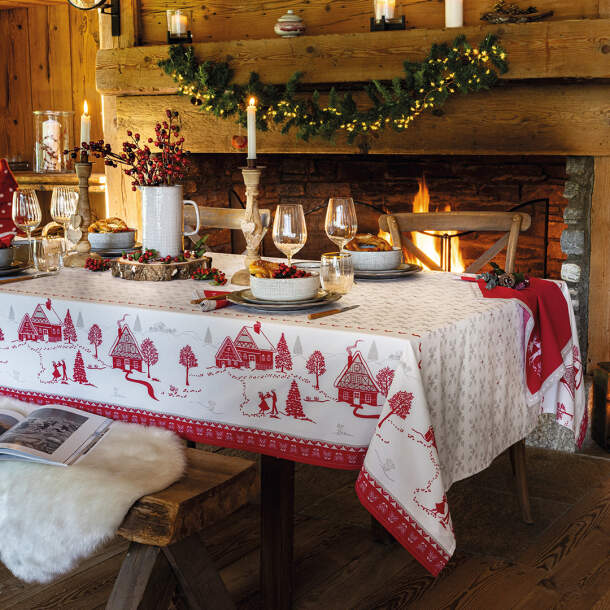 Nappe Au cœur de l'Alsace - Polycoton - Rectangulaire - 150cm x 300cm - Rouge - Françoise Saget