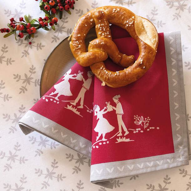 Serviettes de table Au cœur de l'Alsace - Polycoton - Lot de 4 - 43cm x 43cm - Rouge - Françoise Saget