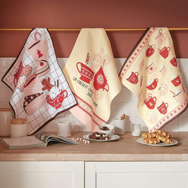 6 torchons Chocolat chaud - Coton - Lot de 6 - 50cm x 60cm - Françoise Saget
