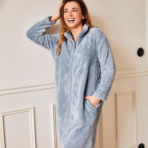 Robe de chambre Doux renards - Polaire - 46-48 - Bleu acier - Françoise Saget