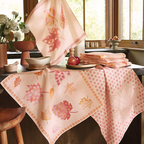 6 torchons Feuilles qui dansent - Coton - Lot de 6 - 50cm x 60cm - Françoise Saget
