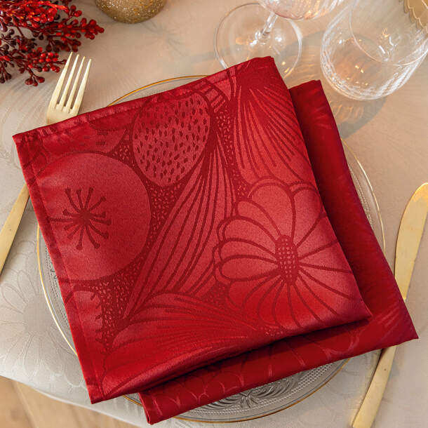 Serviettes de table Jardin d'élégance - Polyester - Lot de 2 - 45cm x 45cm - Rouge - Françoise Saget
