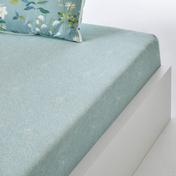 Drap-housse Perce-neige et muscaris - Coton - Grand modèle - 160cm x 200cm - Françoise Saget